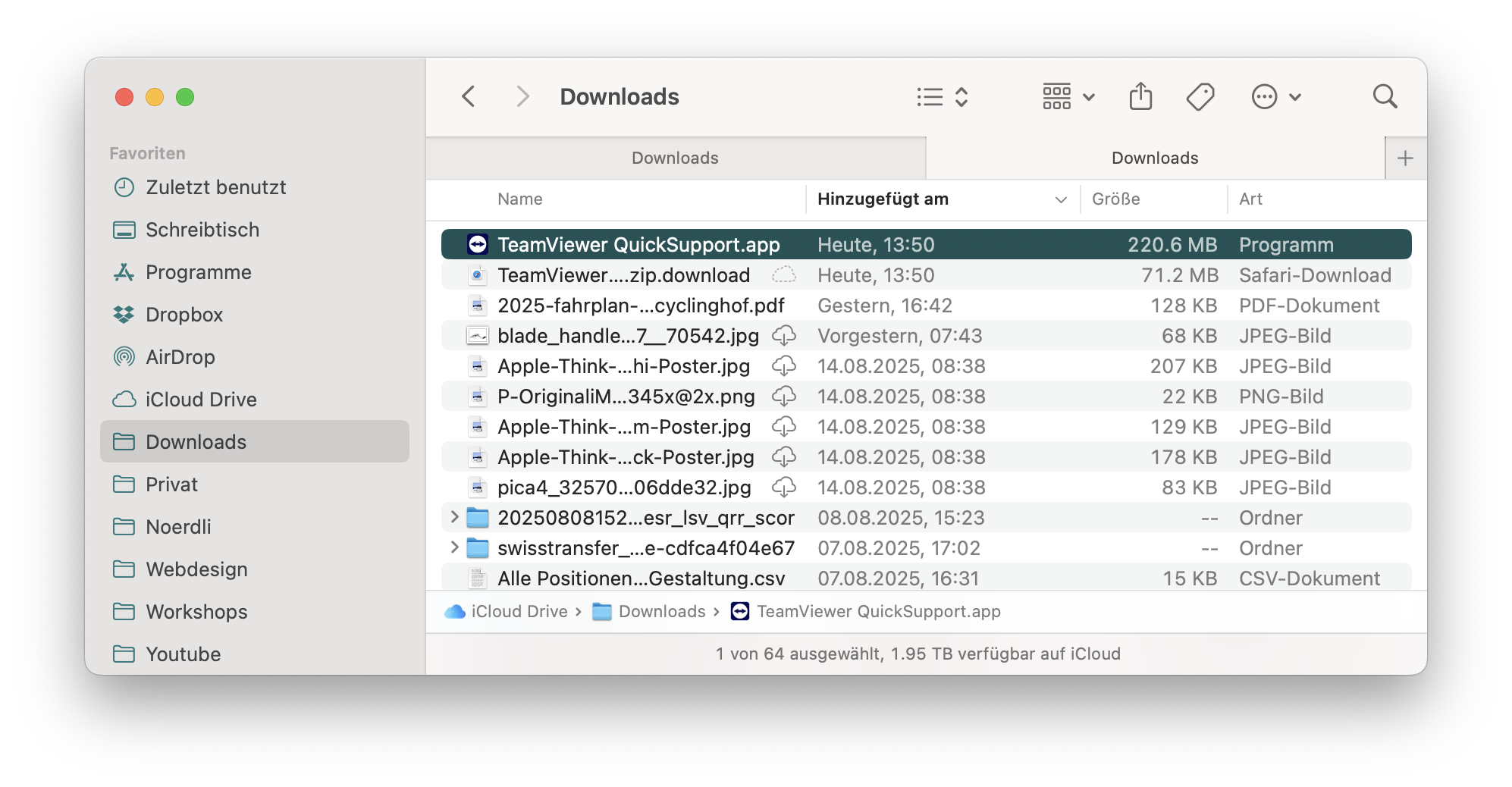 TeamViewer Quick Support aus Downlaods öffnen