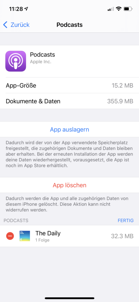 Podcasts Downloads löschen