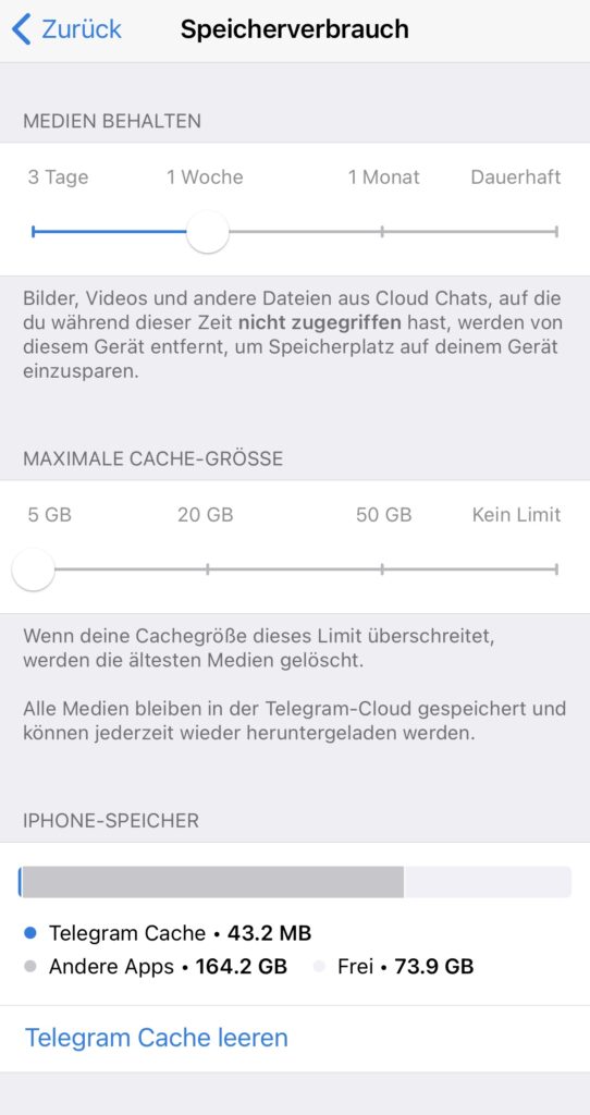 Telegram Speichernutzung