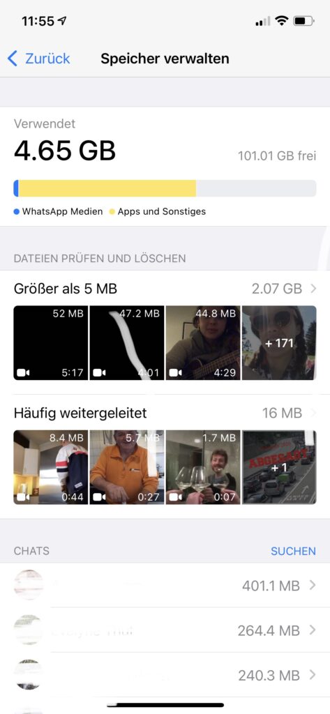 WhatsApp Speicher verwalten