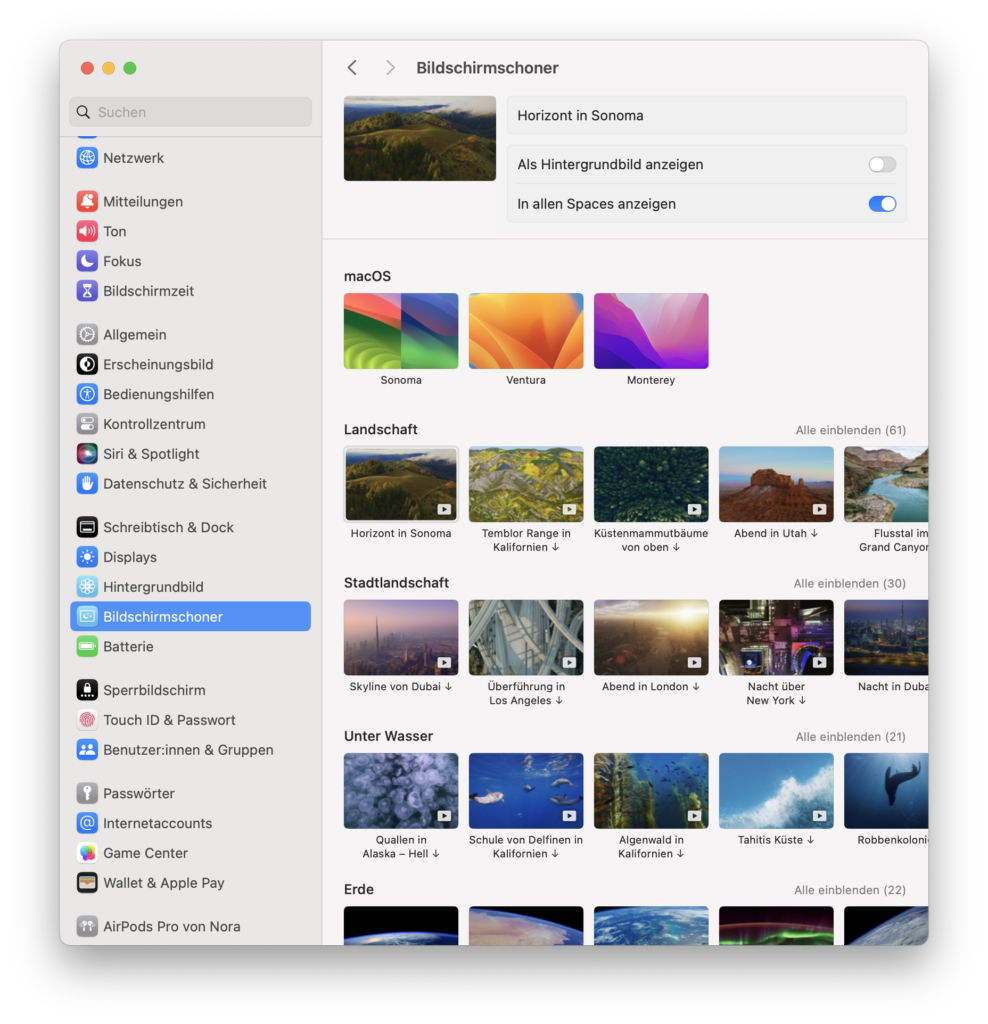 Bildschirmschoner macOS Sonoma
